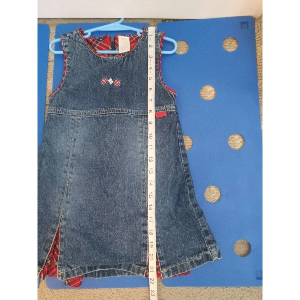 Izod Toddler Girls Jean Jumper Dress Size 4T Sleeveless Denim Jumper Plaid‎ Blue